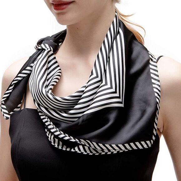 Black & White Silky Neck Scarf